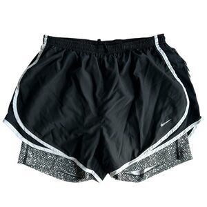 NIKE Women's Half Tight Athletic Shorts Black White Power Race Day Dri Fit‎ L